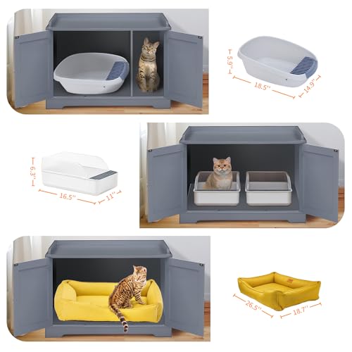 Cat Litter Box Enclosure Furniture, Litter Box Furniture Hidden with Removable Divider, Wooden Cat Washroom Furniture,Cat House, 28.74“L x 21.1”W x 20.24“H - Gray Sumell