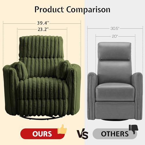 Jocisland Power Recliner Nursery Chair for Adults, Electric Swivel Rocking Glider with USB & Type-C, Soft Fabric Armchair with 2 Pillows, Cozy Reclining Sofa for Living Room, Bedroom, Green
