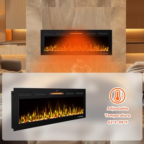 VINEMOUNT 33" Smart Electric Fireplaces Inserts, Remote & Touch Screen & APP Control, Recessed & Wall-Mounted Fireplace Heater VINEMOUNT
