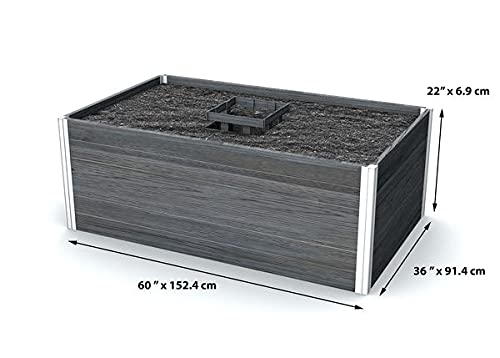 Vita Urbana 3 Foot x 5 Foot Embossed Vinyl Keyhole Garden with Composting Basket, Slate Grey, Gray, PVC, BPA and Pthalate Free, Woodgrain, VT17602 Vita