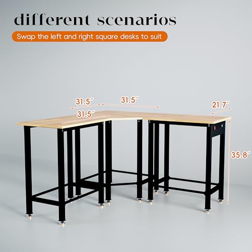 Betterhood 48"/60" Heavy-Duty Adjustable Workbench for Garage, Rubber Wood Shop Table,Hardwood Workstation Weight Capacity Over 1500 Lbs (Rubber Pad/Power Outlets/Ruler/63 x21.7 x35.8) Betterhood