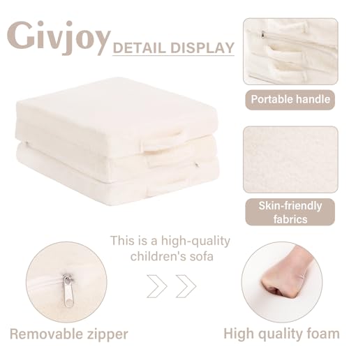 Givjoy Foldable Floor Mattress for Kids, Toddler Washable Tri Folding Floor Nap Mat for Sleeping Daycare, Child Trifold Futon Sofa Bed with Storage Bag for Playroom, Bedroom, Girls and Boys Givjoy