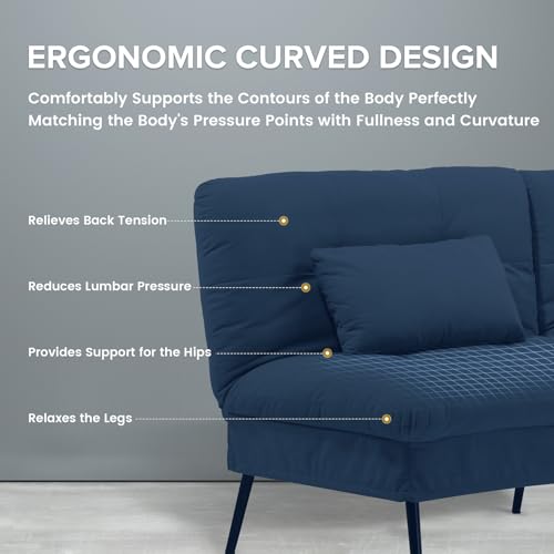 COMHOMA Convertible Sofa Bed,68″Fabric Couch with Adjustable Backrest,Loveseat Recliner Sleeper Living Room Furniture futon Set,Blue COMHOMA