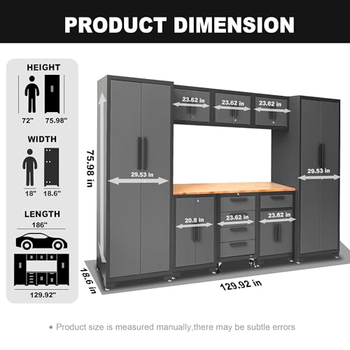 Torin Garage Cabinets Storage System, 9 Piece Included Steel Drawers Rolling Chest,Locked Storage Cabinet, Perfect for Organizing Garage and Tools, 129.92", Black/Grey Torin