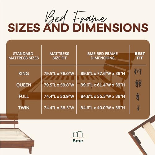 Bme Caden 15 Inch Adjustable Headboard Bed Frame - Mid Century Acacia Wood - No Box Spring Required - Dark Chocolate - Queen Size Bme