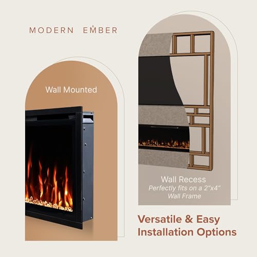Modern Ember Aerus Slim 36 Inch Smart Linear Electric Fireplace | Recessed in-Wall or Wall-Mount | LED Multiple Flame Colors | Alexa/WiFi Enabled | 4.25β Profile | Remote Included Modern Ember