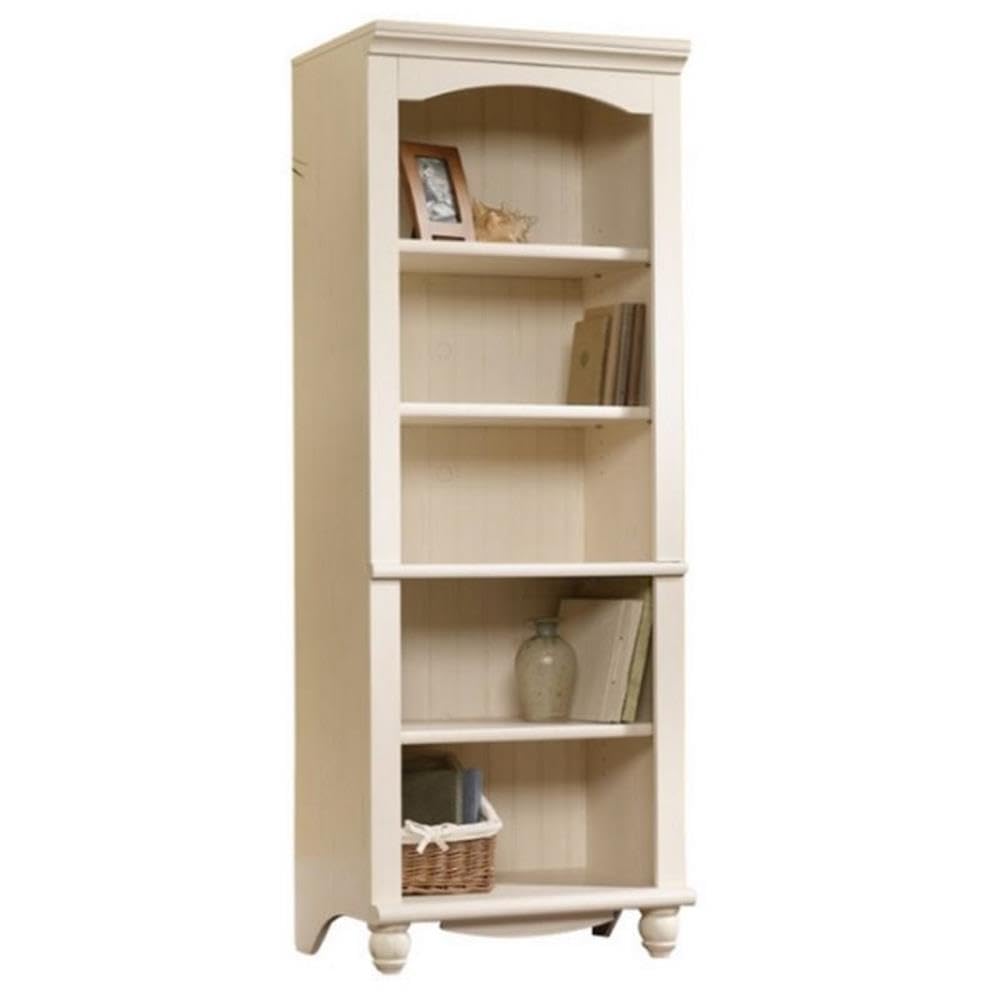 Sauder Harbor View Library/Book Shelf, L: 27.21" x W: 17.48" x H: 72.24", Antiqued White finish Sauder
