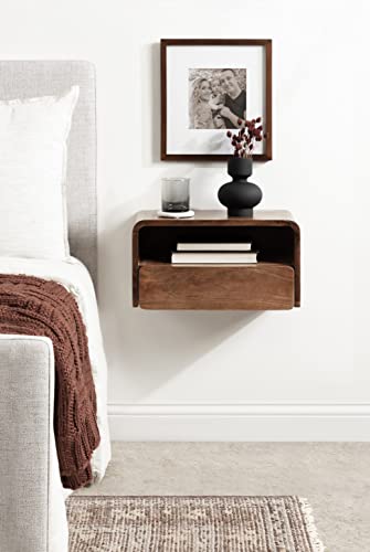Kate and Laurel Kato Modern Wood Floating Side Table with Drawer, 18 x 10 x 9, Walnut Brown, Contemporary Wooden Floating Nightstand for Bedroom Bedside Table Kate and Laurel
