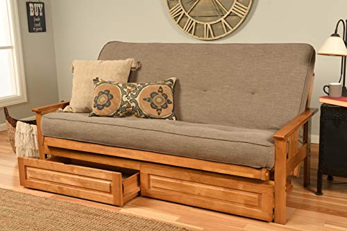 Kodiak Furniture Monterey Futon Set with Storage Drawers, with Butternut Base and Linen Stone Mattress Kodiak Furniture