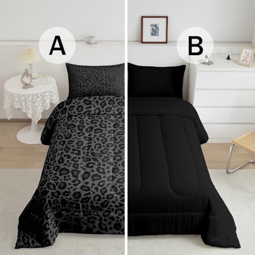 Manfei African Cheetah Wildlife Bed Comforter Set Queen Size Black Wild Animal Skin Super Soft Microfiber Bedding Set for Adults Teens Leopard Print Comforter Set 2 Pillowcases Manfei