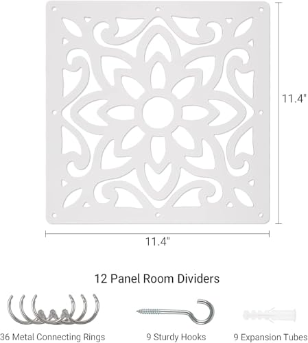 Yizunnu Hanging Room Divider,White DIY Panel Screens Partition,12 Pieces Wood-Plastic Panel Screen,Wall Dividers Room Decoration for Home Bedroom Office Shop Decor, 11.4" x 11.16" YIZUNNU
