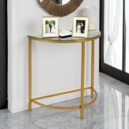 Carolina Chair & Table 30" Winoda Half Round Console Table β Modern Clear Tempered Glass Top with Gold Powder Coated Metal Frame β Contemporary Semicircular Accent Furniture for Hallway, Living Room Carolina Chair & Table