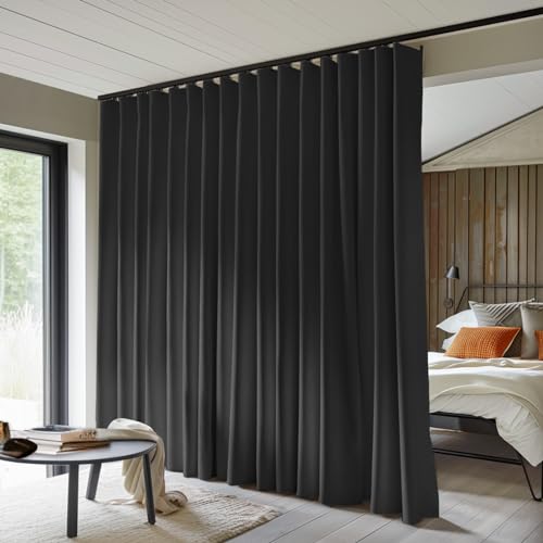 MaKefeile Room Divider Curtains Total Blackout Privacy Curtain Panel Room Thermal Insulated Noise Reduction Curtains for Bedroom Window Living Room Ceiling Track Curtain W 8.3 ft × H 7 ft Black MaKefeile