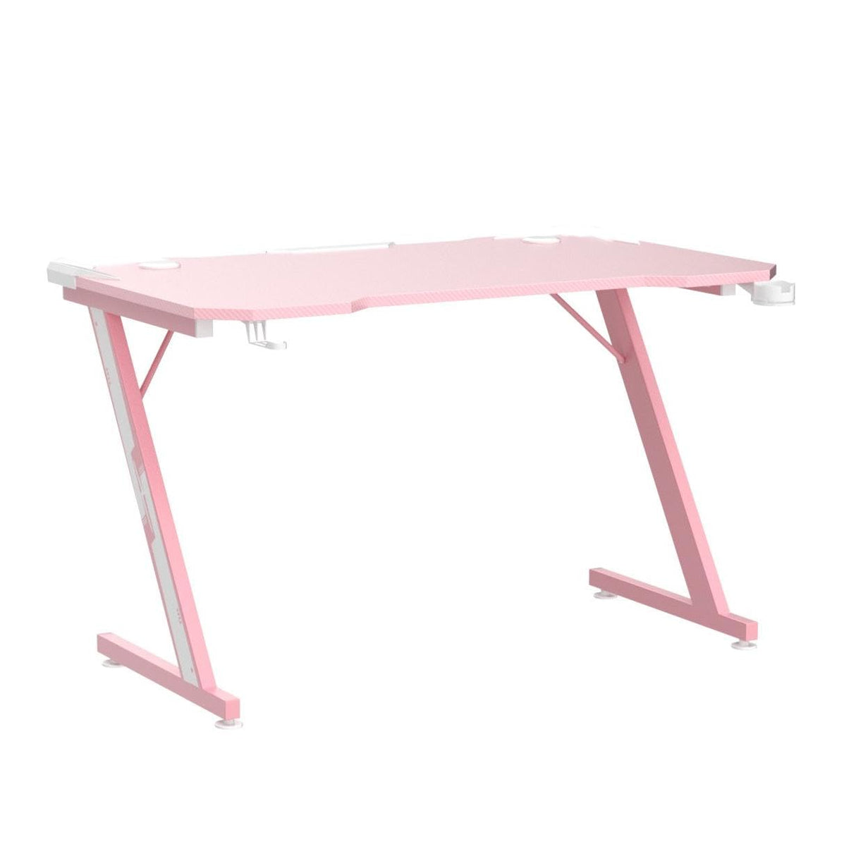 Homall Gaming Computer Desk with Carbon Fiber Surface, Gaming Table Z Shaped Pc Home Office with Cup Holder&Headphone Hook(44 in, Pink) Homall