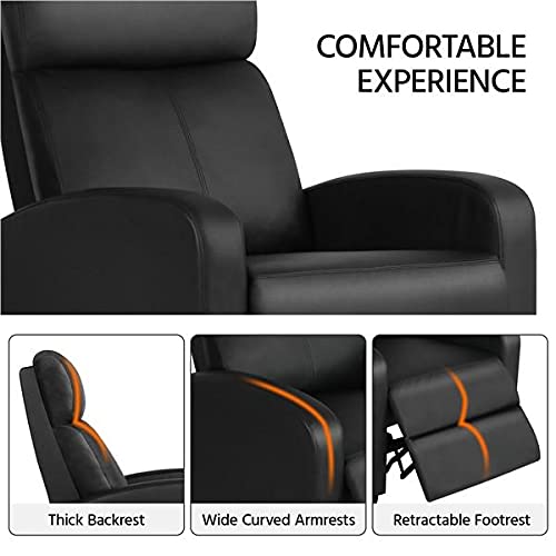 Yaheetech 2-Seat Reclining Chair Leather Recliner Sofa Modern Chaise Couch Lounger Sofa for Living Room Home Theater Black Yaheetech
