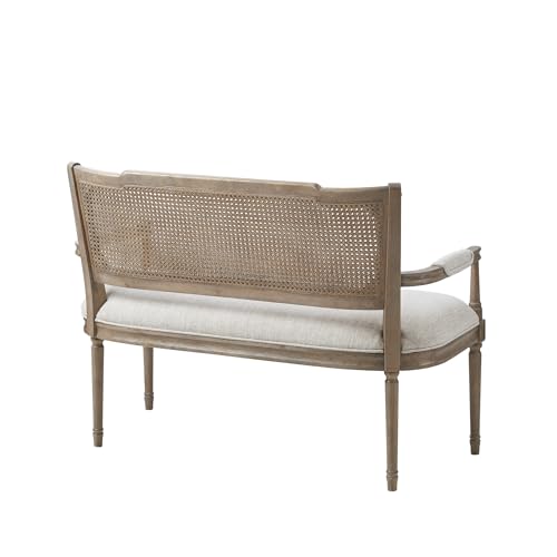 Madison Park Willshire Natural Rattan Settee, Upholstered Seat - Charming Country Design, Rustic Reclaimed Wood Finish, Ratan Insert Backrest & Padded Arm Rest, 47.25" Wide Beige/Reclaimed Natural Madison Park