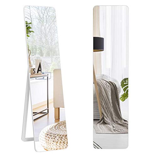 Tangkula Full Length Floor Mirror with Stand, Full Body Mirror with Solid Wood Frame, Standing Hanging or Leaning Dressing Mirror for Home Office, 63” x 14.5” Tangkula