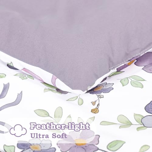 SWESEN Toddler Bedding Set for Girls, Purple Floral Toddler Girls Bedding Set, Soft & Lightweight 4 Piece Toddler Comforter Sets Include Comforter, Flat Sheet, Fitted Sheet, Pillowcase SWESEN