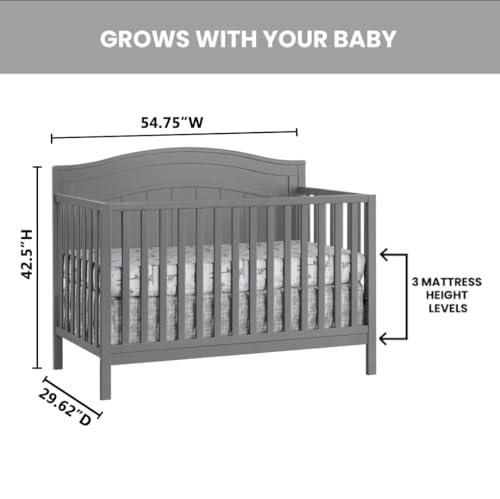 Oxford Baby North Bay 4-in-1 Convertible Baby Crib, Dove Gray, GreenGuard Gold Certified Oxford Baby
