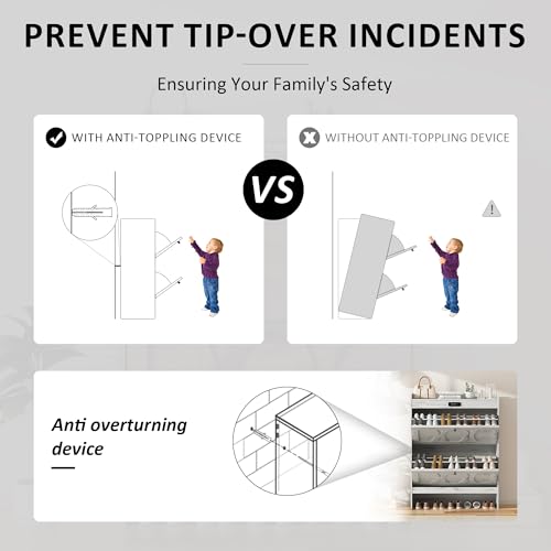 VFF Deodorizing Storage 2 Flip Drawers, LED Touchscreen Freestanding Organizer with Wooden Leg, Narrow Shoe Rack Cabinet for Hallway, Bedroom and Entryway, 31.5 x 9.5 x 41.57 inches, Rustic White VFF