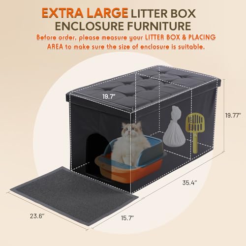 MEEXPAWS Cat Litter Box Enclosure Furniture Hidden, Cat Washroom Bench Storage Cabinet | Extra Large 36'' x 20'' x 20''| Dog Proof | Waterproof Inside/Easy Clean | Easy Assembly | Odor Control MEEXPAWS