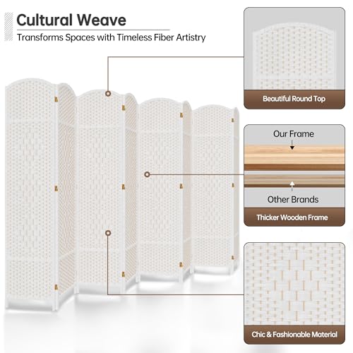 DURASPACE 8 Panel Room Divider, 6ft Tall Folding Privacy Screen, 19.5" Wide Panels, 360°Rotation, Hand-Woven Freestanding Wood Partition for Room Separation DURASPACE