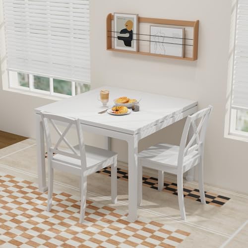 Giantex Wood Dining Chairs Set of 4 White, Armless Kitchen Chairs w/Rubber Wood Legs & Curved Backrest, Farmhouse Cross Back Diner Chairs, Wooden Side Chairs for Home Dining Room, Load 400 LBS Giantex