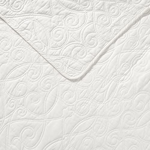 Laura Ashley Felicity Collection Quilt Set-100% Cotton, Reversible, All Season Bedding with Matching Sham(s), Pre-Washed for Added Softness, Twin, White Laura Ashley