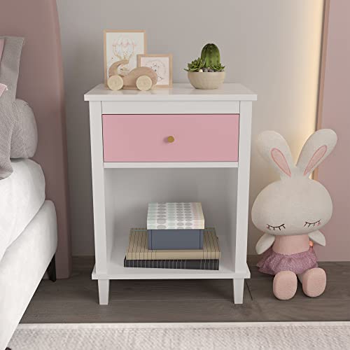 AOPNOMU Modern Nightstand, Kids Nightstand with One Drawer, End Table for Boys and Girls, Toddler Nightstand for Living Room, Bedroom (Pink) AOPNOMU