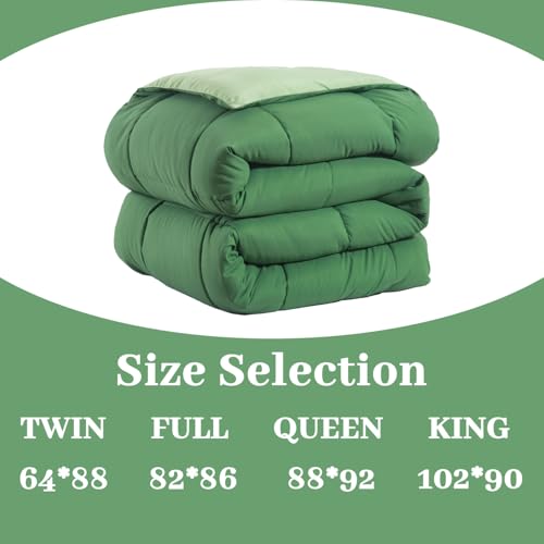 BedTreat Down Alternative Comforter Twin Duvet Insert with Corner Tabs, All Season Quilted Bed Comforter Box-Stitched Twin Comforter Olive Green and Grass Green,Machine Washable Microfiber Bedding BedTreat