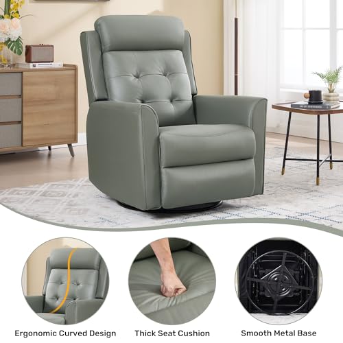 choairy Swivel Rocker Recliner Chair for Adults, Recliner Chairs for Small Spaces, Faux Leather Manual Reclining Sofa Chair, Comfy Soft Nursery Rocking Chair for Living Room, Olive Green