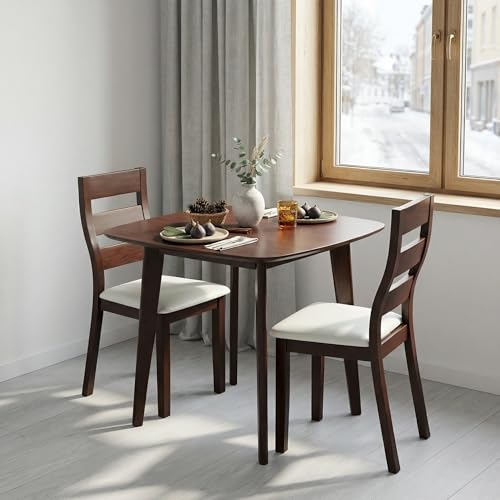 Tangkula Compact Dining Table Set for 2, Wooden Round Kitchen Table & 2 Chairs with Cushioned Seats, 3-Piece Dining Set for Small Spaces, Kitchen, Living Room Tangkula