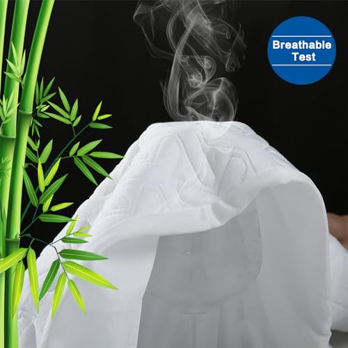 Premium Waterproof Mattress Protector Queen Size,4D Air Cooling 300GSM Mattress Cover,Breathable All-Round 360° Bed Mattress Pad Noiseless Vinyl Free (White,Queen) MERITLIFE