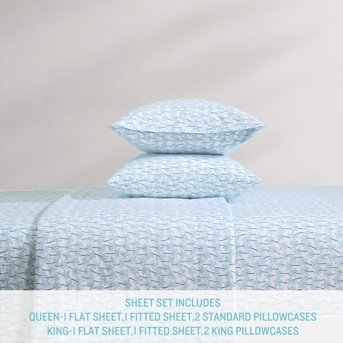 Tommy Bahama - Queen Sheet Set, Super Soft Cotton Percale Bedding with Matching Shams, Tropical Bedding Set, Oeko-Tex Certified (Palmtastic Blue, Queen) Tommy Bahama