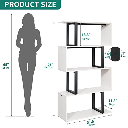 YITAHOME Modern 5-Tier S-Shaped Bookshelf in Cream White - Stylish Decorative Storage for Any Space YITAHOME