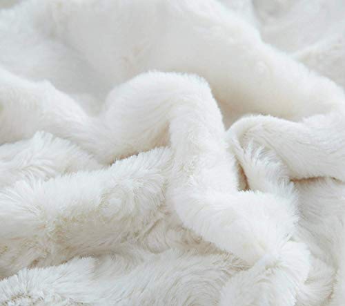 DaDa Bedding Luxury White Roses Fluffy and Cuddly Faux Fur with Sherpa Backside Fleece Cloud Throw Blanket - Super Soft Warm Plush Luxe Solid Toss for Sofa, Couch or Bed - 63" x 90" DaDa Bedding