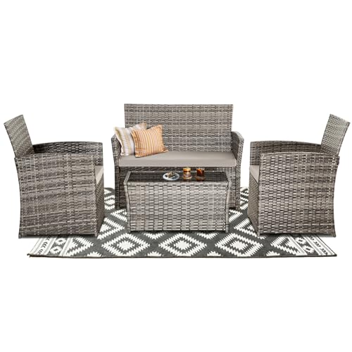 Seogwisam 4 Piece Patio Furniture Set,Outdoor Wicker Conversation Sets,Rattan Sectional Sofa w/Coffee Table,Seat Cushions for Backyard Porch Garden Poolside (Gray/Gray) Seogwisam