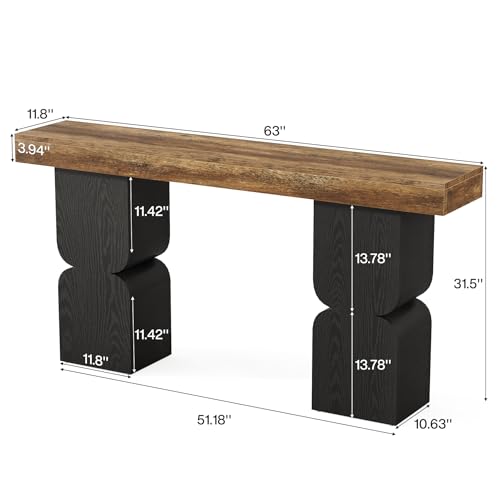 63-Inch Console Table, Heavy-Duty Look, Behind Couch Sofa Table, Color Blocking Design, Bold Structural Presence, Modern Entryway Furniture for Living Room, Hallway, Foyer, Brown + Black LITTLE TREE
