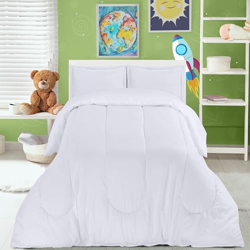 Utopia Bedding White Kids Comforter Set with 2 Pillow Shams, 3 Piece Soft Microfiber Twin Bed Comforter with Pillow Shams, Printed Kids Bedding for Boys and Girls, Lightweight, Breathable,Easy Care Utopia Bedding