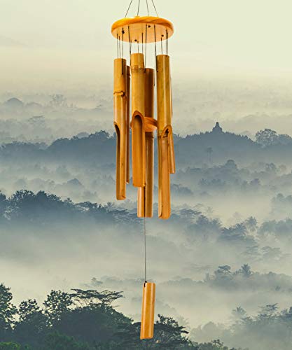 Wood Bamboo Wind Chimes, Deep Tone Bamboo Wind Chimes For Outside, Big Low Tone Wooden Wind Chimes For Outdoors Bamboo Chime Zen, Indoor Meditation Wind Chime 30" Large Zen Garden Décor For Yard Patio WavKin