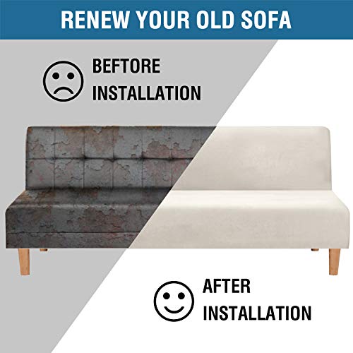 H.VERSAILTEX Real Futon Cover Armless Sofa Covers Sofa Bed Covers Stretch Futon Couch Cover Sofa Slipcover Furniture Protector Thick Soft Fabric Form Fitted Stay in Place, Ivory H.VERSAILTEX