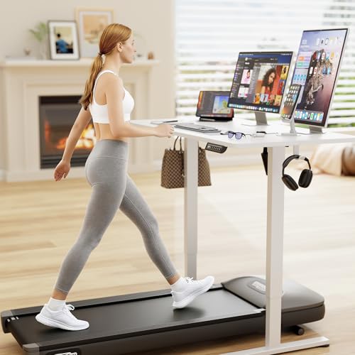Furmax Electric Standing Desk, 45 x 24 Inches Sit Stand up Desk, Sit Stand Height Adjustable Home Office Desk with 4 Height Position Memory - with Splice Board (White, 45) Furmax