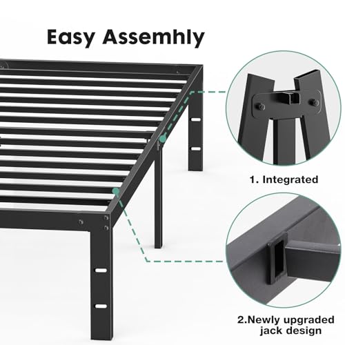 Sweetcrispy Bed Frame King - Heavy Duty No Box Spring Needed Metal Platform Bedroom Frames with Storage Space, 14 Inches High, Sturdy Steel Slat Support, Black Sweetcrispy