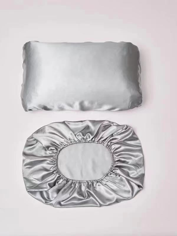 2 Packs Silk Satin Pillowcases for Hair and Skin. Decorative Luxurious Travel Elastic Band Satin Pillowcase. No Zipper, Folded Soft Blank Pillow Covers. Perfect for Travel and DIY Sublimation - Grey TornadoZ