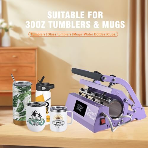 PlanetFlame Tumbler Heat Press Machine 110V Tumbler Mug Press for 30oz 20oz 16oz Sublimation Straight Skinny Tumblers Glass Jar Cans & 11-15oz Mugs, DIY Cup Heat Press Transfer Print, Purple PlanetFlame