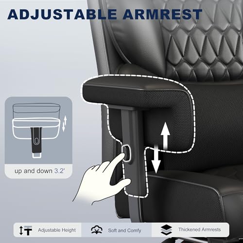 Misolant Big and Tall Office Chair with Footrest, High Back Executive Desk Chair with Adjustable Lift Armrest, 155°Recline,Lumbar Support Pillow, Faux Leather Gaming Chairs for Home or Office Black Misolant