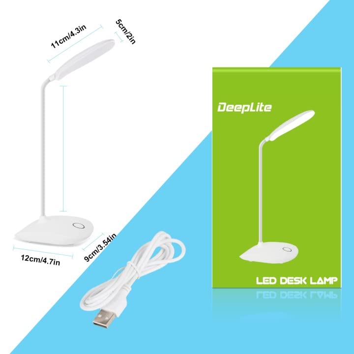 DEEPLITE LED Desk Lamp with Flexible Gooseneck 3 Level Brightness, Battery Operated Table Lamp 5W Touch Control,Compact Portable lamp for Dorm Study Office Bedroom,Eye-Caring and Energy Saving DEEPLITE