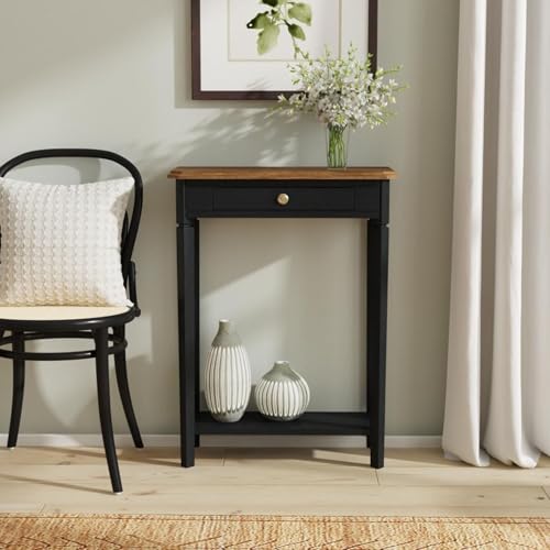 East at Main Marnie Console Table – 23.75” Black Narrow Entryway Piece with Storage Drawer & Shelf – Handcrafted Solid Wood Accent for Small Spaces East at Main