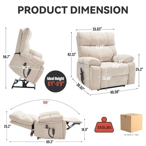 Trygoal Dual Motor Power Lift Recliner Chair, 8 Positions Vibration Massage Recliner Chair, Chenille Fabric Recliner with Cup Holder, Vibration Massage and Lumbar Heating for Adults and Elderly, Beige Trygoal