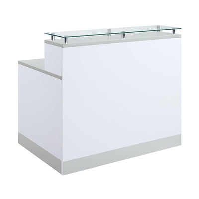 NBF Esquire Modern Reception Desk with Counter - 48" W x 32" D Retail Checkout Counter - Front Desk Reception Counter with 2 Grommet Holes - Countertop Lobby Desk for Office Salon Store (White)